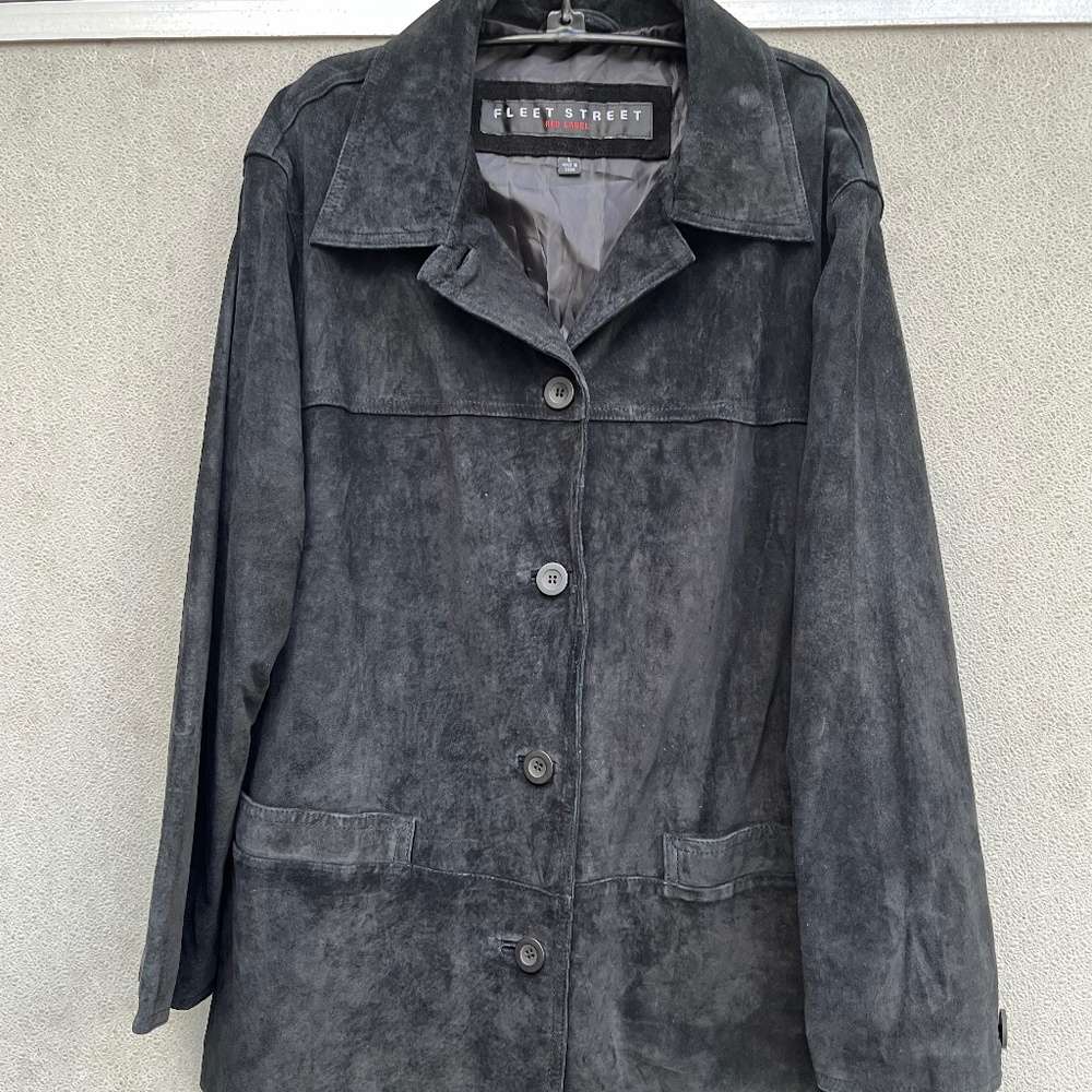 Fleet Street Red Label Barn Coat Jacket Black Suede Leather Button up Womens L